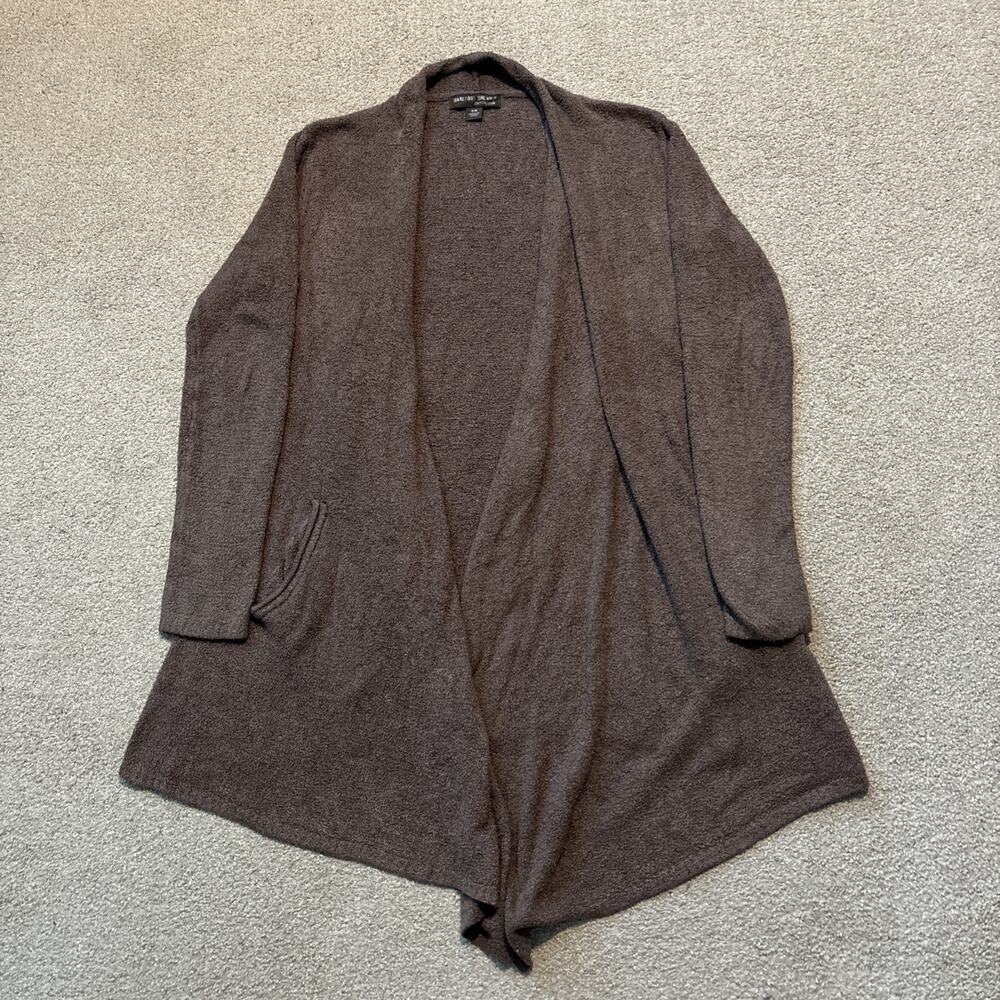 Barefoot Dreams CozyChic Ultra Lite Open Long Cardigan Sweater Pockets Brown